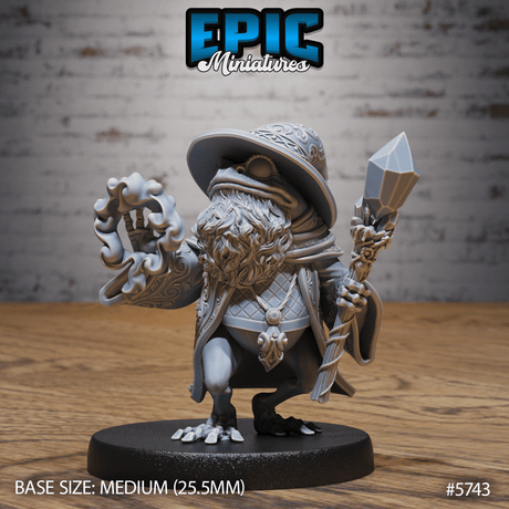 Frog Wizard Miniature | C - Tabletop RPG & D&D miniature. Perfect for wargaming & collectors