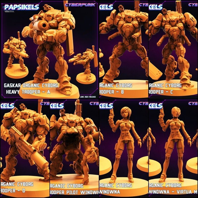 Gaskar Organic Cyborg Miniature | Full Set All Models - Tabletop RPG & D&D miniature. Perfect for wargaming & collectors
