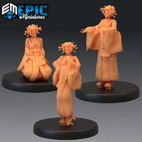 Geisha Spirit NPC Miniature | Set of 3 - Tabletop RPG & D&D miniature. Perfect for wargaming & collectors