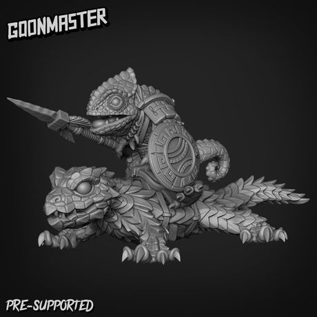 Giant Lizard Riders Miniature | G0111 - Tabletop RPG & D&D miniature. Perfect for wargaming & collectors