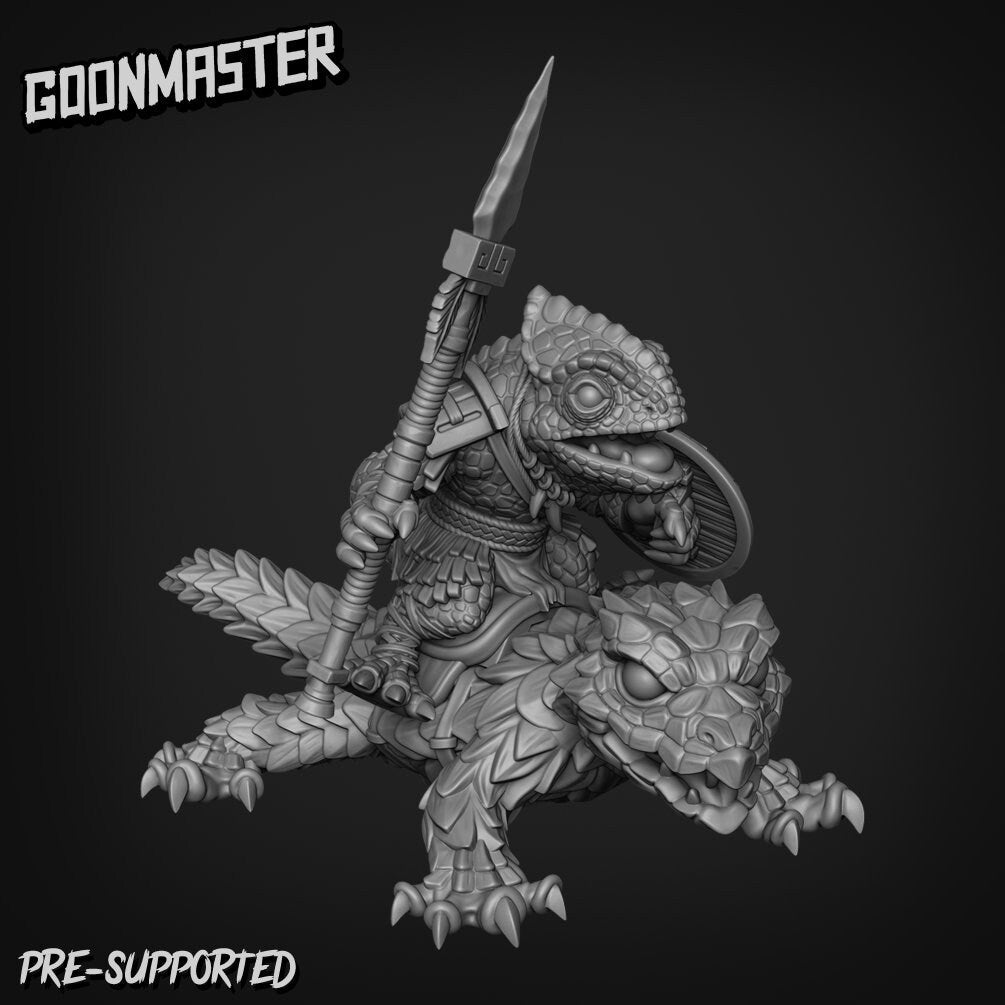 Giant Lizard Riders Miniature | G0114 - Tabletop RPG & D&D miniature. Perfect for wargaming & collectors