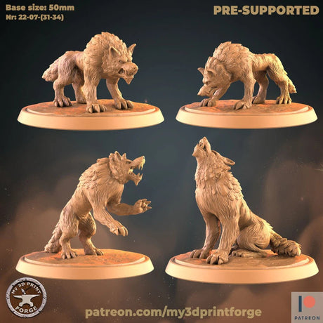 Wolf Miniature Set | set of 4 - Tabletop RPG & D&D miniature. Perfect for wargaming & collectors