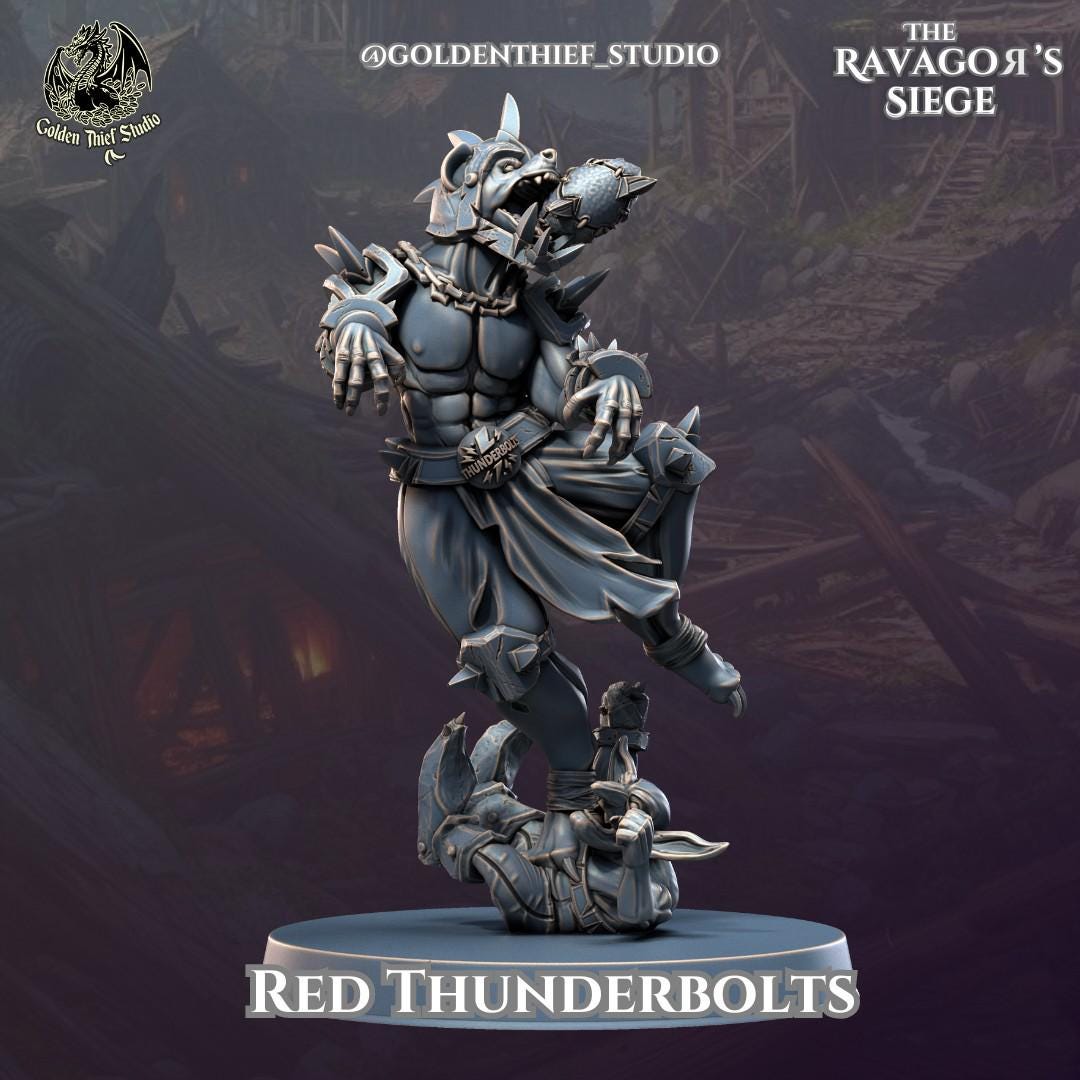 Gnoll Red Thunderbolts Miniature | Gnoll B - Tabletop RPG & D&D miniature. Perfect for wargaming & collectors