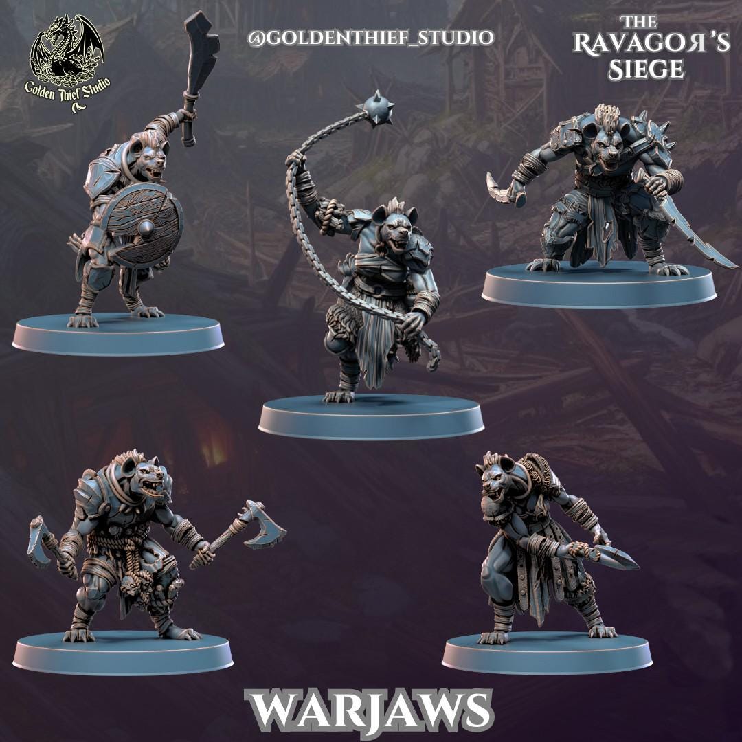Gnoll Warjaws Miniature | Full Set All Models - Tabletop RPG & D&D miniature. Perfect for wargaming & collectors