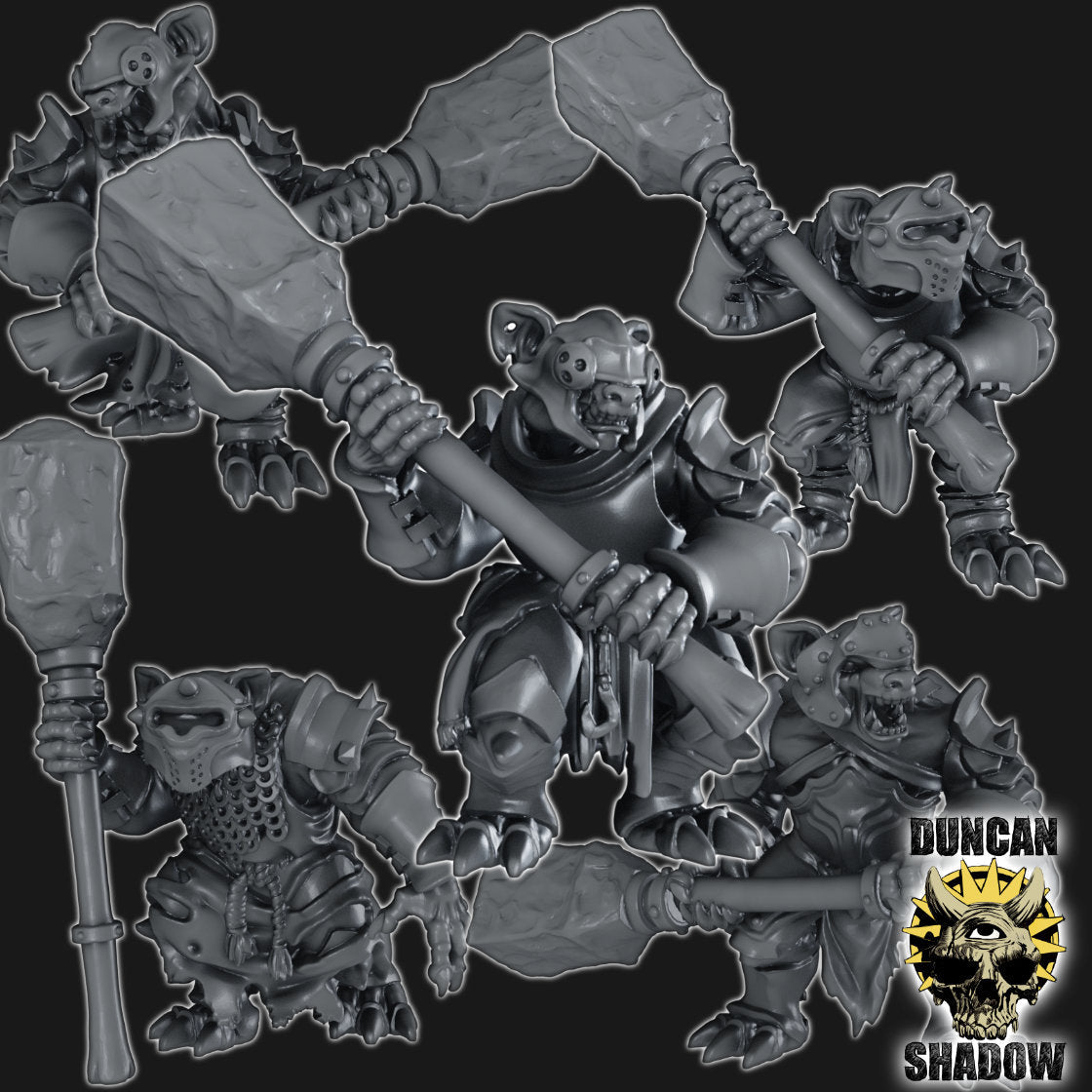 Gnolls with Great Clubs Miniature | Set of 5 - Tabletop RPG & D&D miniature. Perfect for wargaming & collectors