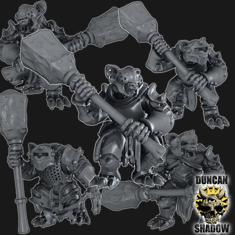 Gnolls with Great Clubs Miniature | Set of 5 - Tabletop RPG & D&D miniature. Perfect for wargaming & collectors