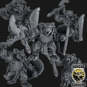 Gnolls with Hand Weapons and Shields Miniature | Set of 5 - Tabletop RPG & D&D miniature. Perfect for wargaming & collectors