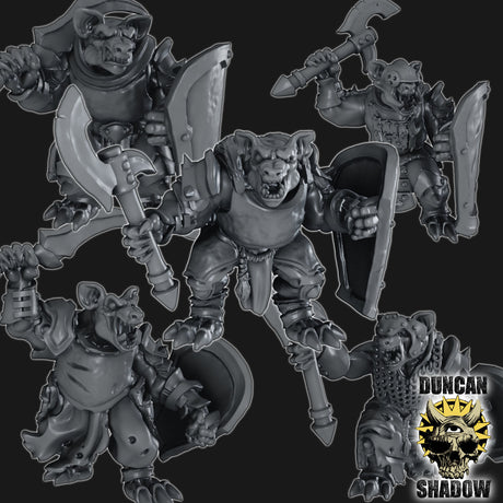 Gnolls with Hand Weapons and Shields Miniature | Set of 5 - Tabletop RPG & D&D miniature. Perfect for wargaming & collectors