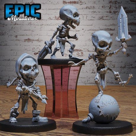 Gnome Skeleton Miniature | Set of 3 - Tabletop RPG & D&D miniature. Perfect for wargaming & collectors