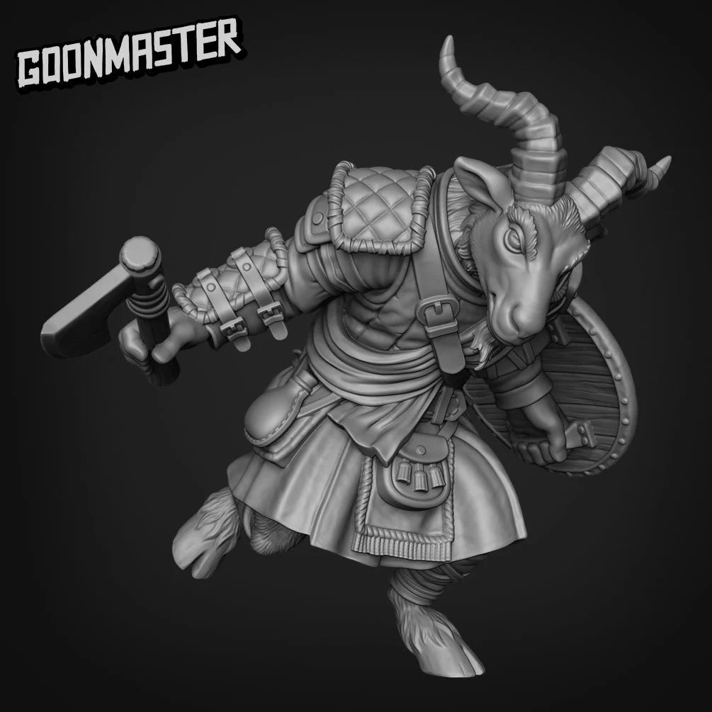 Goat Folk Axemen Miniature | B - Tabletop RPG & D&D miniature. Perfect for wargaming & collectors