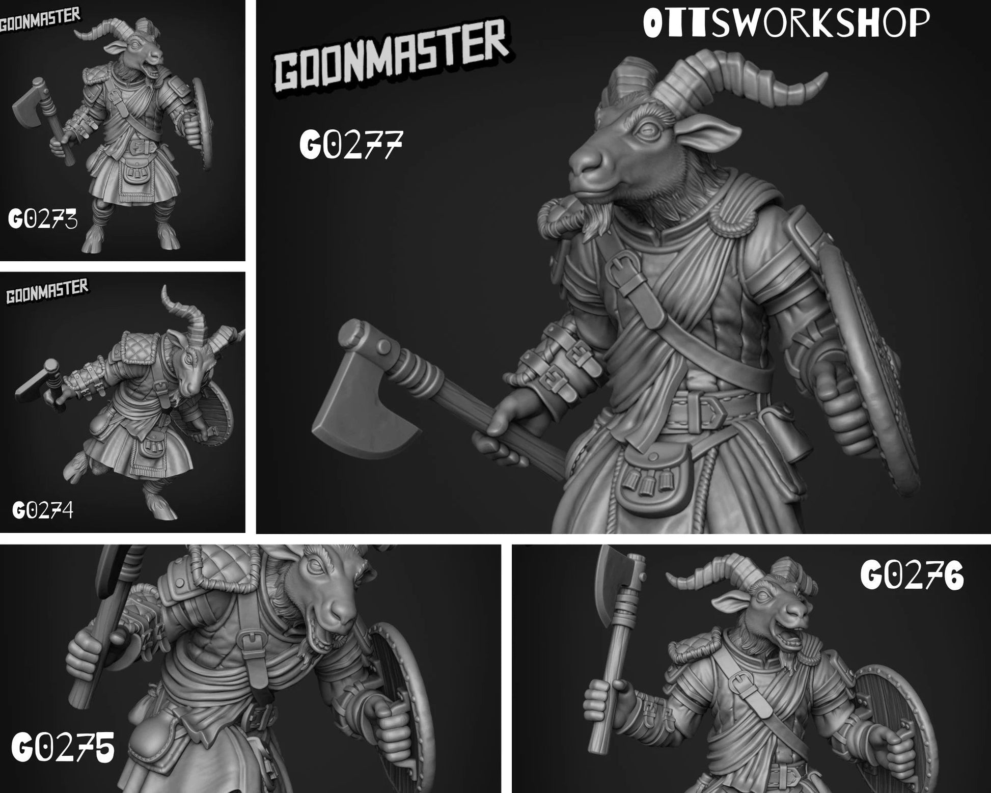 Goat Folk Axemen Miniature - Set of 5 - 28mm