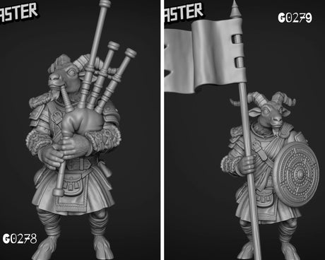 Goat Folk Bard And Flagbearer Miniature | Set of 2 - Tabletop RPG & D&D miniature. Perfect for wargaming & collectors