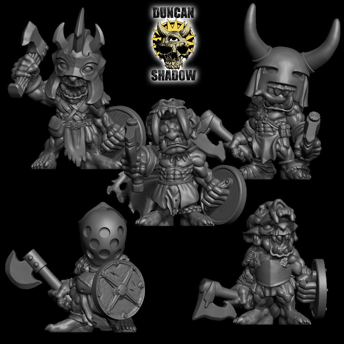 Goblin Barbarians with Axes Miniature - Set of 5 - 32mm