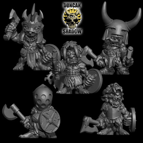 Goblin Barbarians with Axes Miniature | Set of 5 - Tabletop RPG & D&D miniature. Perfect for wargaming & collectors