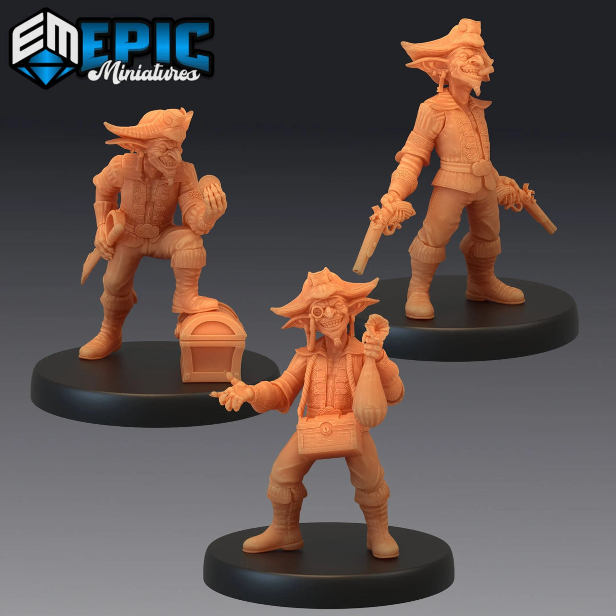 Goblin Pirate Miniature | Set of 3 - Tabletop RPG & D&D miniature. Perfect for wargaming & collectors