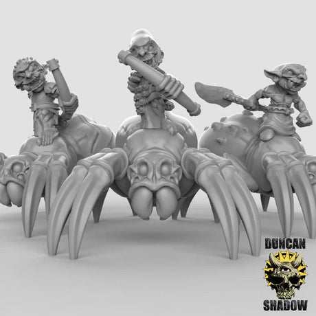 Goblin Riding Spider Miniature | Set of 3 - Tabletop RPG & D&D miniature. Perfect for wargaming & collectors