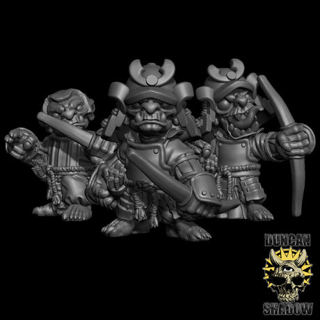 Goblin Samurai with Bows Miniature | Set of 3 - Tabletop RPG & D&D miniature. Perfect for wargaming & collectors