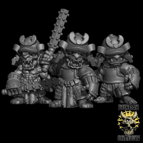Goblin Samurai with Clubs Miniature | Set of 3 - Tabletop RPG & D&D miniature. Perfect for wargaming & collectors