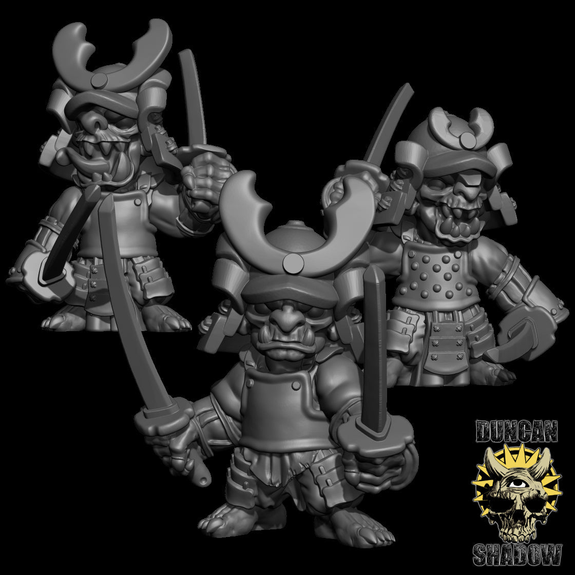 Goblin Samurai with Swords Miniature | Set of 3 - Tabletop RPG & D&D miniature. Perfect for wargaming & collectors