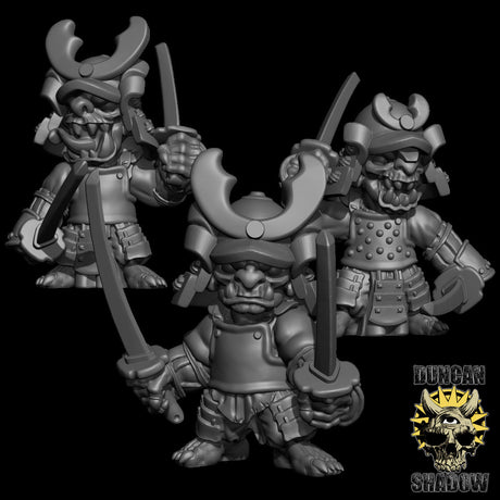 Goblin Samurai with Swords Miniature | Set of 3 - Tabletop RPG & D&D miniature. Perfect for wargaming & collectors