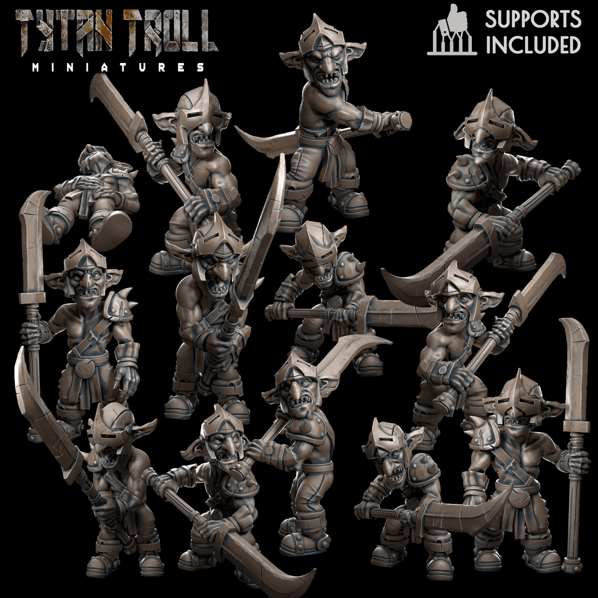 Goblin Spearmen Miniature | Set of 12 - Tabletop RPG & D&D miniature. Perfect for wargaming & collectors