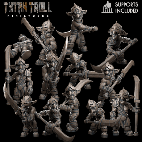 Goblin Spearmen Miniature | Set of 12 - Tabletop RPG & D&D miniature. Perfect for wargaming & collectors