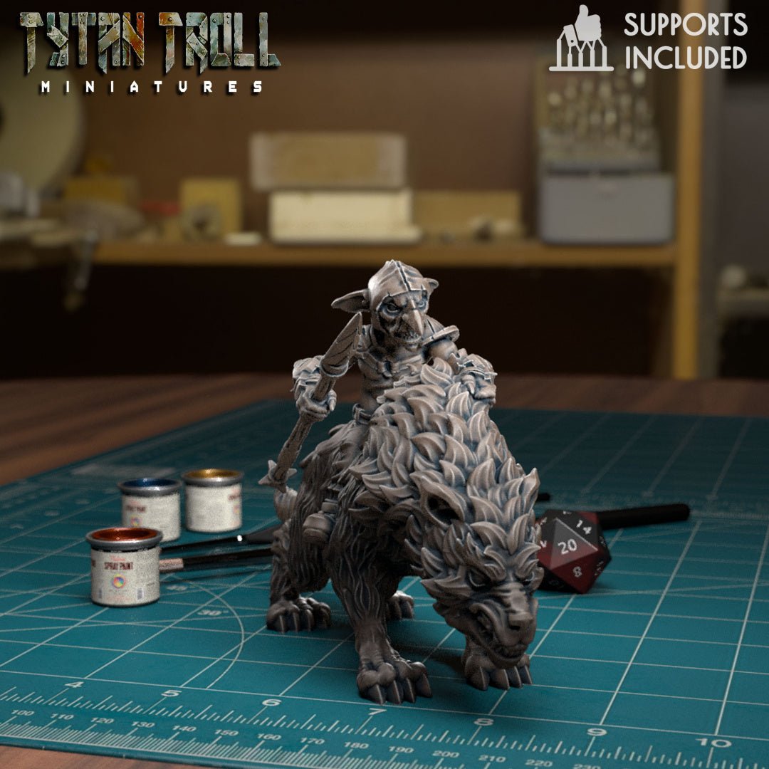 Goblin Wolf Rider Miniature | A - Tabletop RPG & D&D miniature. Perfect for wargaming & collectors