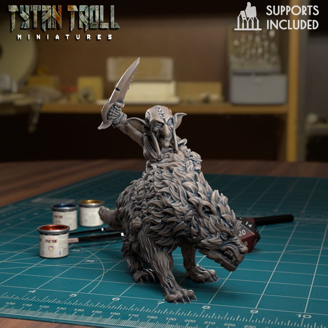 Goblin Wolf Rider Miniature | B - Tabletop RPG & D&D miniature. Perfect for wargaming & collectors