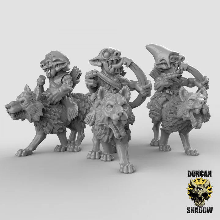 Goblin Wolf Rider archers Miniature | Set of 3 - Tabletop RPG & D&D miniature. Perfect for wargaming & collectors