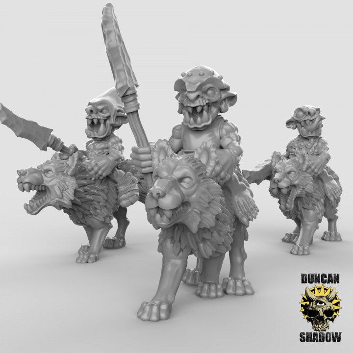 Goblin Wolf Rider Miniature - Set of 3 - 28mm