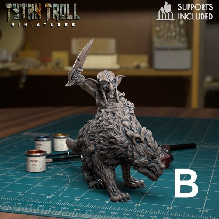 Goblin Wolf Riders Miniature | Wolf Rider B - Tabletop RPG & D&D miniature. Perfect for wargaming & collectors