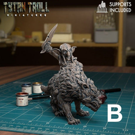 Goblin Wolf Riders Miniature | Wolf Rider B - Tabletop RPG & D&D miniature. Perfect for wargaming & collectors