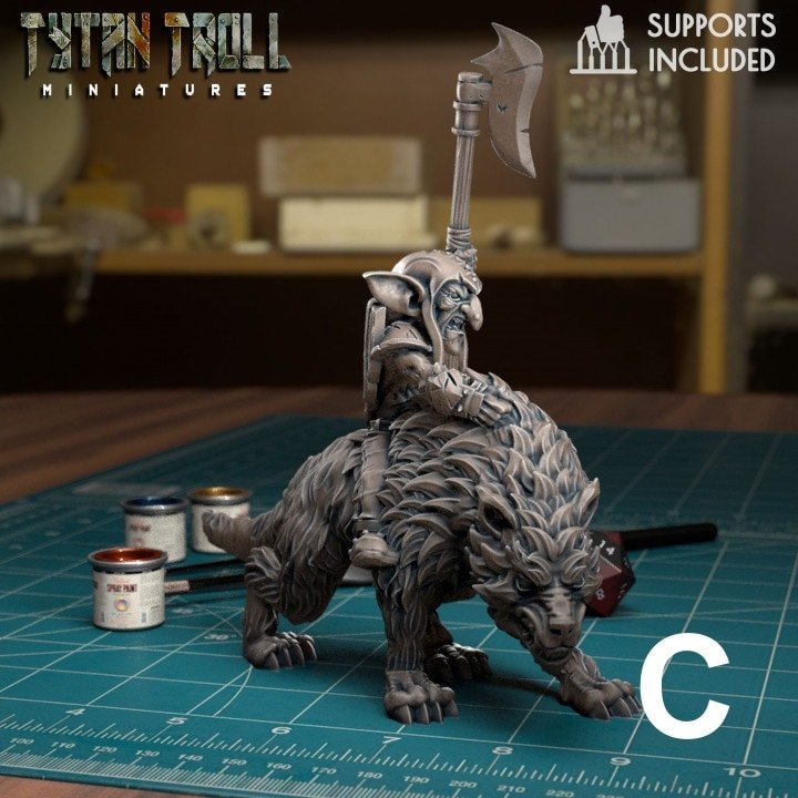 Goblin Wolf Riders Miniature | Wolf Rider C - Tabletop RPG & D&D miniature. Perfect for wargaming & collectors