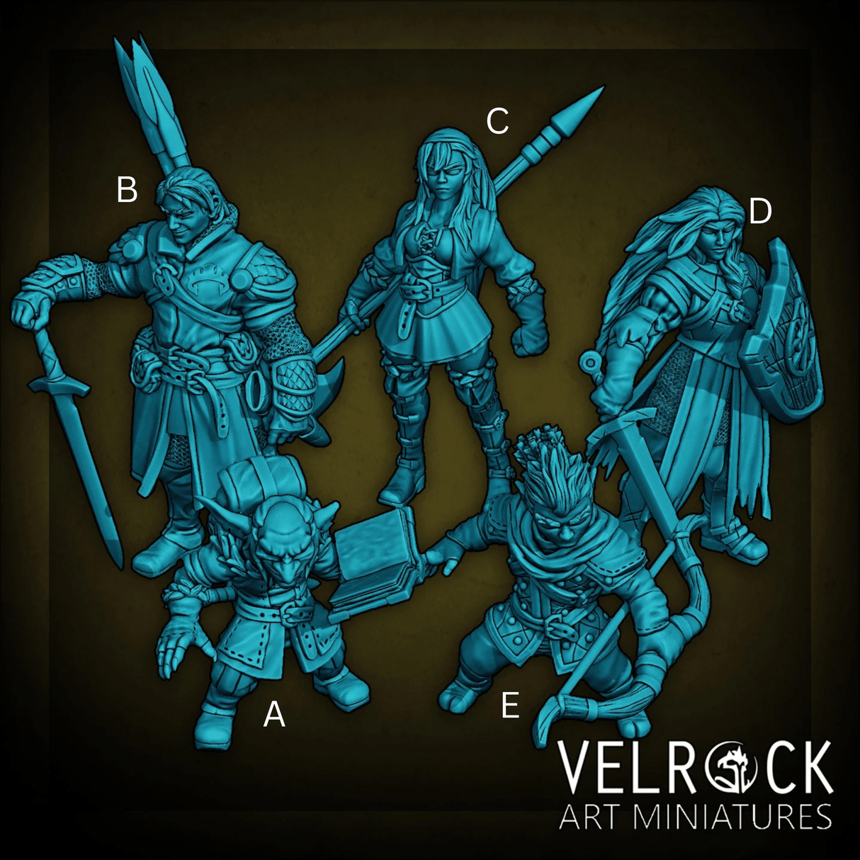 Gothic Adventure Hero Player Miniature | Set of 5 - Tabletop RPG & D&D miniature. Perfect for wargaming & collectors