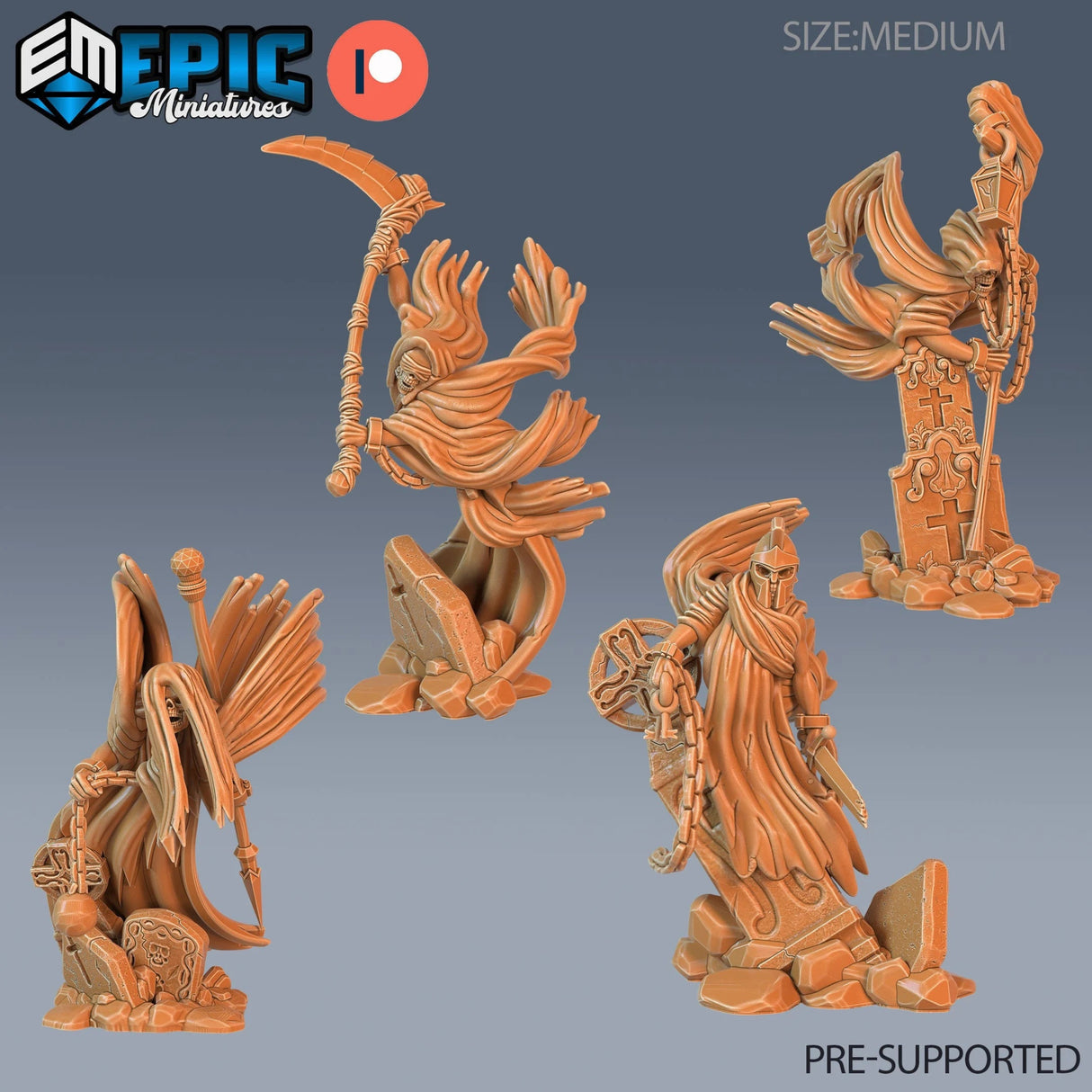 Graveyard Ghost Miniature | set of 4 - Tabletop RPG & D&D miniature. Perfect for wargaming & collectors