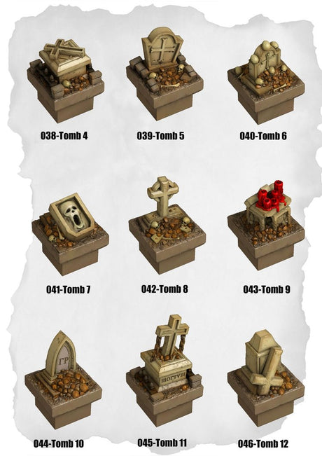 Graveyard Tiles Ancient Tombs Pack (HG 038 to HG 046) | Set of 9 - Tabletop RPG & D&D miniature. Perfect for wargaming & collectors