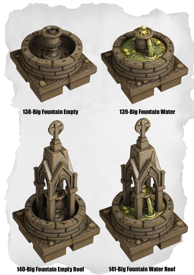 Graveyard Tiles Big Fountain Pack (HG 138 to HG 141) | Set of 4 - Tabletop RPG & D&D miniature. Perfect for wargaming & collectors