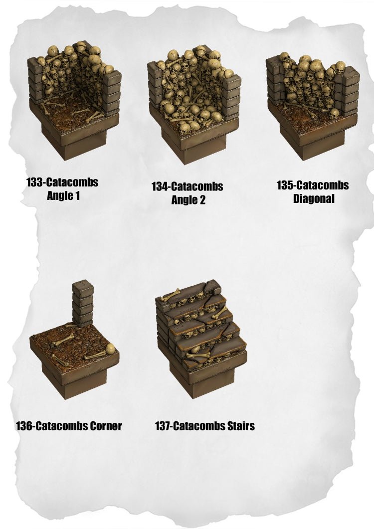 Graveyard Tiles Catacombs Angles Pack (HG 133 to HG 137) | Set of 5 - Tabletop RPG & D&D miniature. Perfect for wargaming & collectors