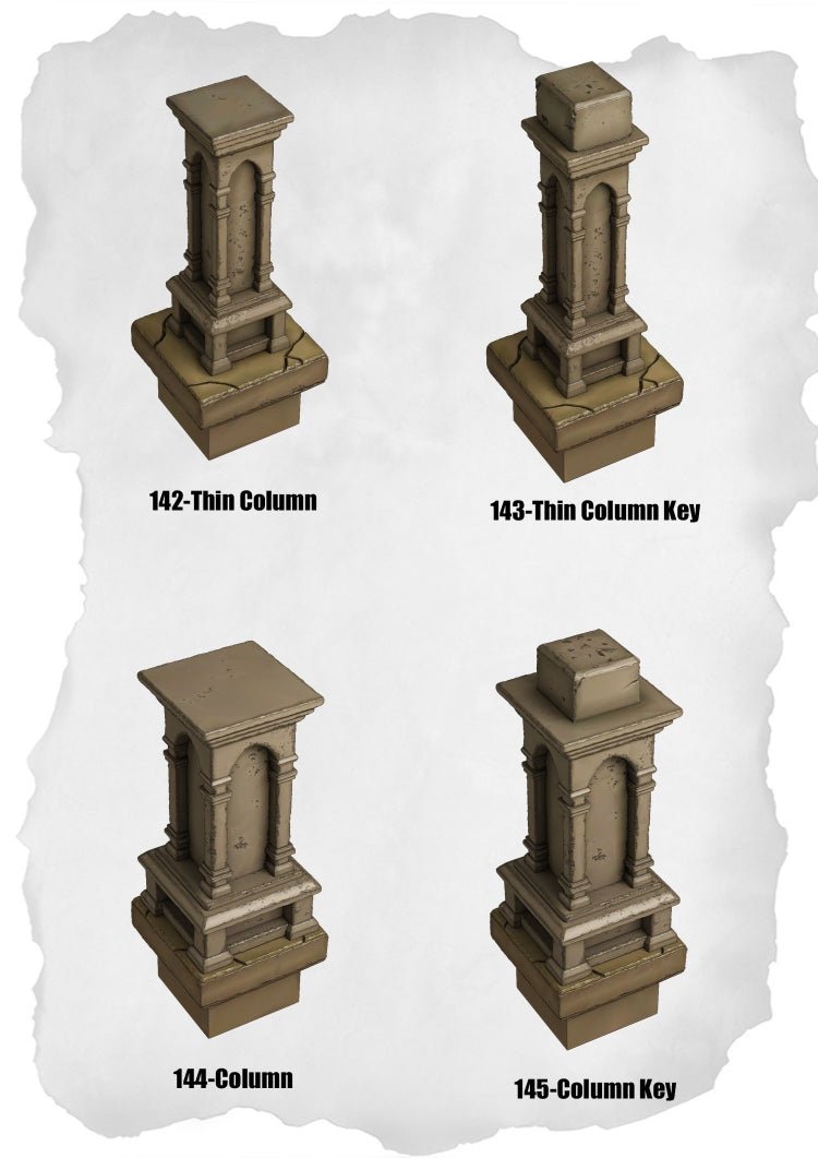 Graveyard Tiles Column Pack (HG 142 to HG 145) | Set of 4 - Tabletop RPG & D&D miniature. Perfect for wargaming & collectors