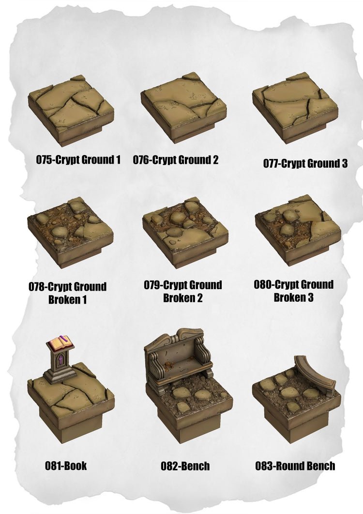 Graveyard Tiles Crypt Ground & Furniture Pack (HG 075 to HG 083) | Set of 9 - Tabletop RPG & D&D miniature. Perfect for wargaming & collectors