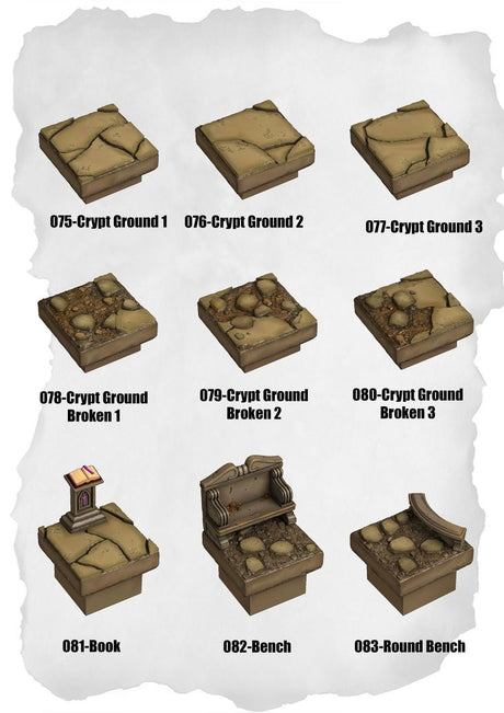 Graveyard Tiles Crypt Ground & Furniture Pack (HG 075 to HG 083) | Set of 9 - Tabletop RPG & D&D miniature. Perfect for wargaming & collectors
