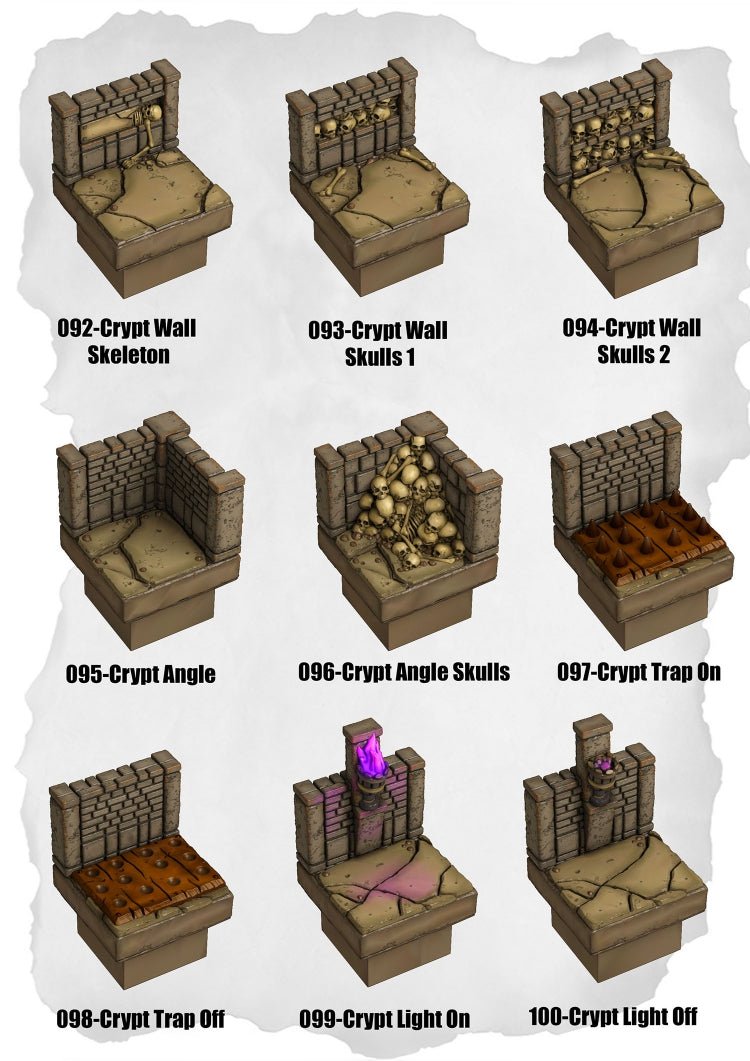 Graveyard Tiles Crypt Walls & Lighting Pack (HG 092 to HG 100) | Set of 9 - Tabletop RPG & D&D miniature. Perfect for wargaming & collectors