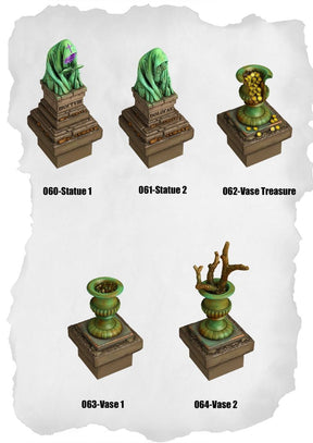Graveyard Tiles Statues & Vases Pack (HG 060 to HG 064) | Set of 5 - Tabletop RPG & D&D miniature. Perfect for wargaming & collectors