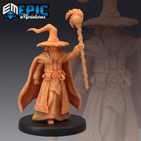 Gray Wizard Miniature | A - Tabletop RPG & D&D miniature. Perfect for wargaming & collectors