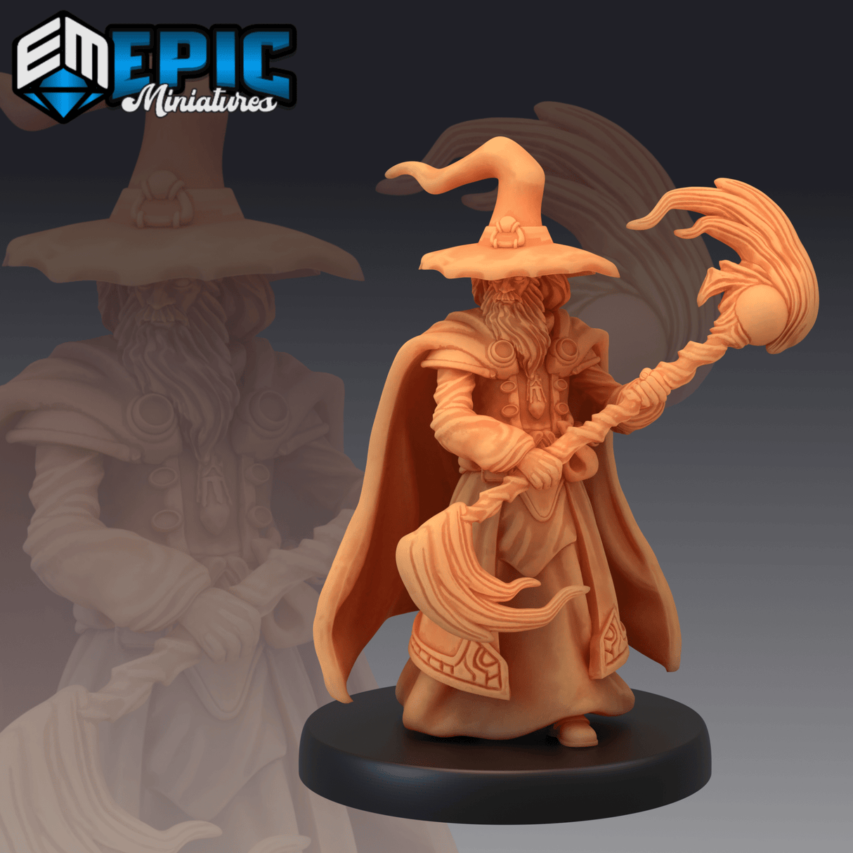 Gray Wizard Miniature | C - Tabletop RPG & D&D miniature. Perfect for wargaming & collectors