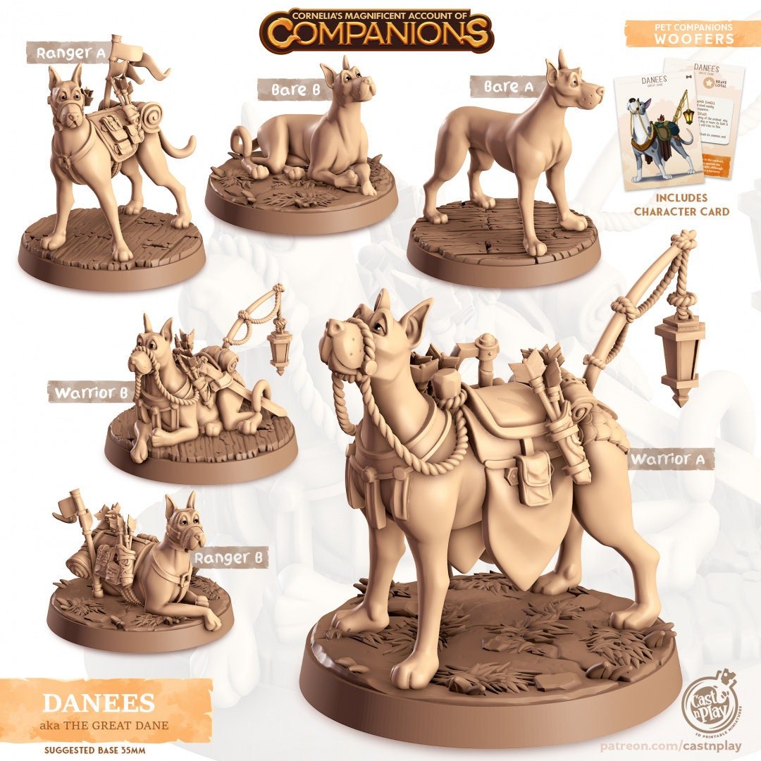 Great Dane Companion Miniature | Bare A - Tabletop RPG & D&D miniature. Perfect for wargaming & collectors