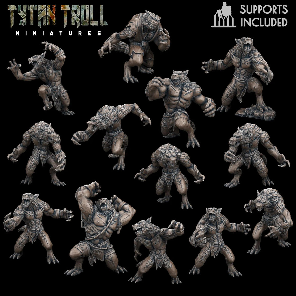 Great Werewolf Pack | Set of 12 - Tabletop RPG & D&D miniature. Perfect for wargaming & collectors