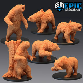 Grizzly Bear Miniature | set of 5 - Tabletop RPG & D&D miniature. Perfect for wargaming & collectors