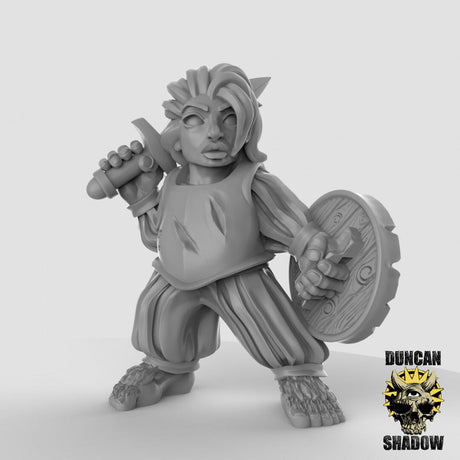 female Halfling Fighter Miniature | C - Tabletop RPG & D&D miniature. Perfect for wargaming & collectors