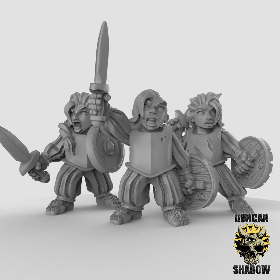 female Halfling Fighter Miniature | Set of 3 - Tabletop RPG & D&D miniature. Perfect for wargaming & collectors
